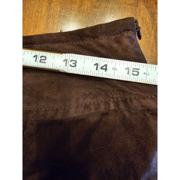 Liz Claiborne Faux Suede A-Line Skirt Brown Ankle Length Size 8 Polyester Blend - Picture 3 of 6